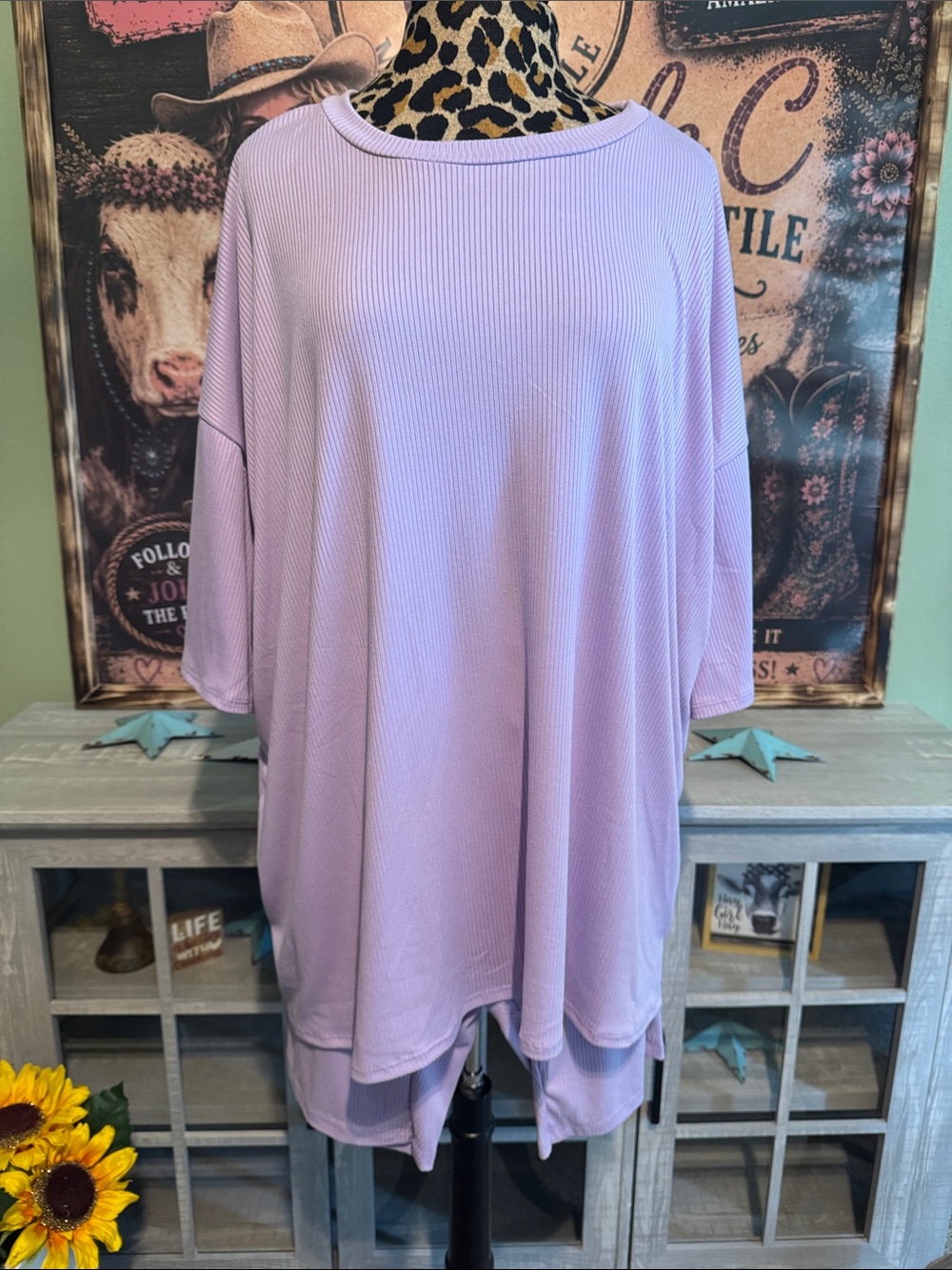 Discount Divas Relaxed Ribbed Lavender Tunic Top/Shorts Sz 1XL